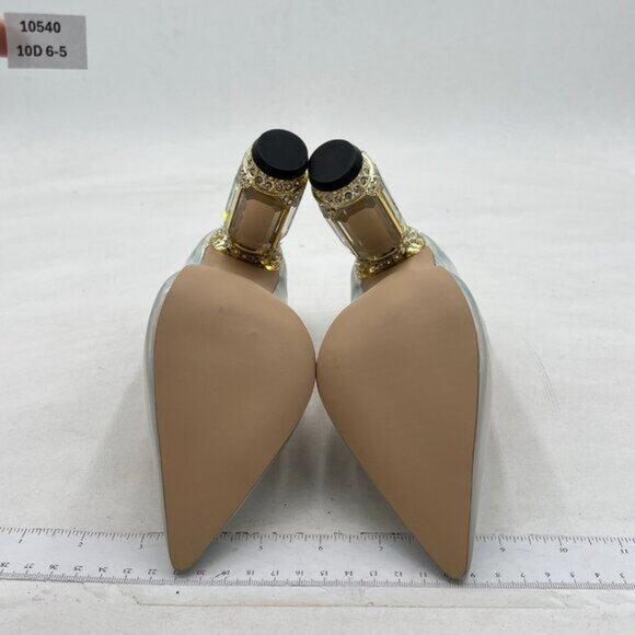 FSJ Silver Laser Bridal Pointed Toe High Heel Crystal Pumps Slip on Wedding Shoe - Picture 7 of 8